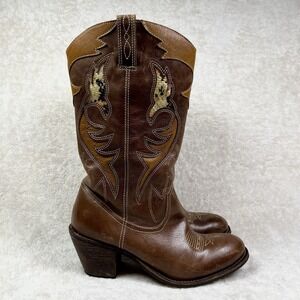 Matisse Hess‎ Leather Cowboy Boots Size 10 Brown Embroidered Midcalf Western
